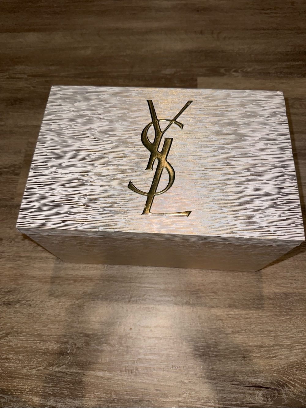 Yves Saint Laurent White Textured Decorative Box with Gold YSL Emblem